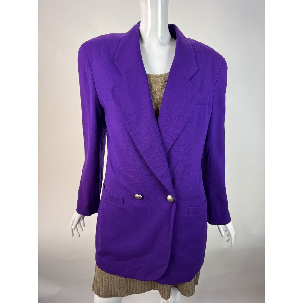 Vintage Paul Stanley Purple Wool Crepe Double-Breasted Blazer Size 6